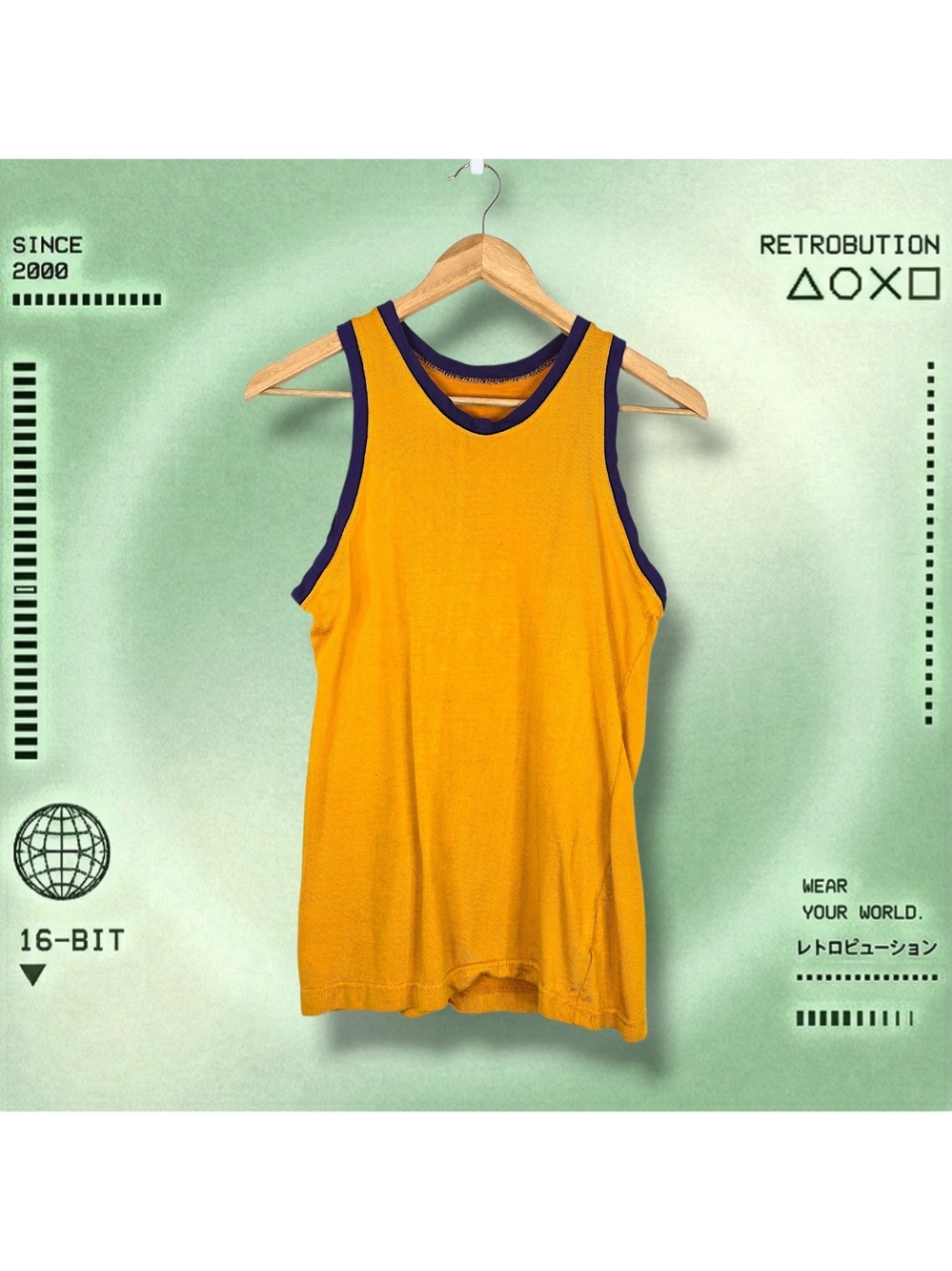 Vintage 50s 60s Tank Top Shirt Yellow Size M